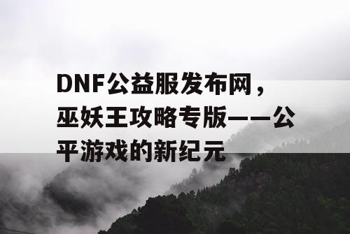 DNF公益服发布网，巫妖王攻略专版——公平游戏的新纪元