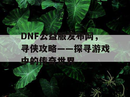 DNF公益服发布网，寻侠攻略——探寻游戏中的传奇世界